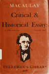 Book preview: Critical & historical essays (Volume 2) by Thomas Babington Macaulay Macaulay