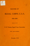 Book preview: Roster of Signal corps, U.S.A. 1861-1865, issued by the U.S. veteran signal corps association, Civil war division, November 1910 by U.S. Veteran Signal Corps Association