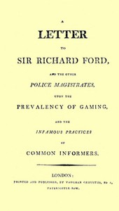 cover for book A Letter to Sir Richard Ford and the Other Police Magistrates