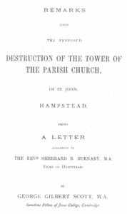 cover for book Remarks upon the proposed destruction of the tower of the Parish Church of St. John, Hampstead