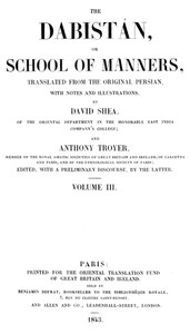 cover for book The Dabistán, or School of manners, Volume 3 (of 3)