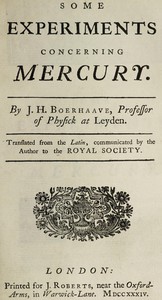 cover for book Some Experiments Concerning Mercury