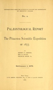 cover for book Palæontological Report of the Princeton Scientific Expedition of 1877