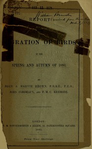 cover for book Report on the Migration of Birds in the Spring and Autumn of 1880. [Second Report]