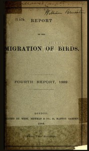cover for book Report on the Migration of Birds in the Spring and Autumn of 1882. Fourth Report