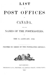 cover for book List of Post Offices in Canada, with the Names of the Postmasters ... 1860