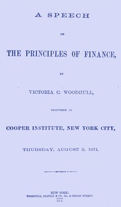 cover for book A Speech on the Principles of Finance