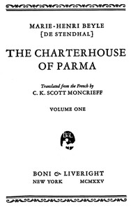 cover for book The Charterhouse of Parma, Volume 1